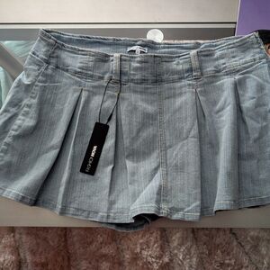 Fashion Nova Light Blue Pleated Denim Skirt